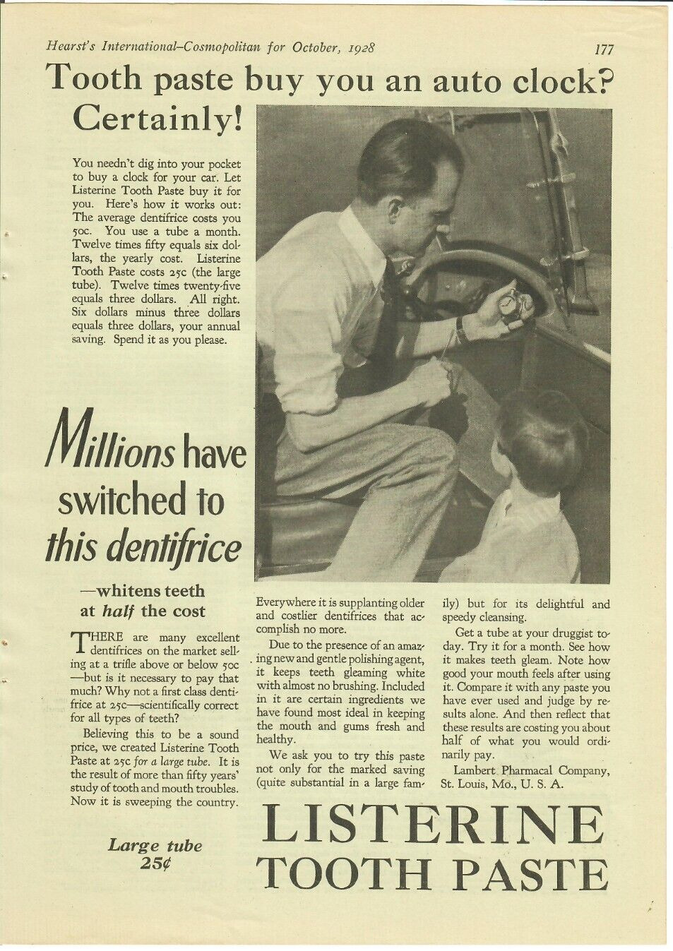 1928 Listerine Tooth Paste Vintage Print Ad Dental Care Whitens Teeth