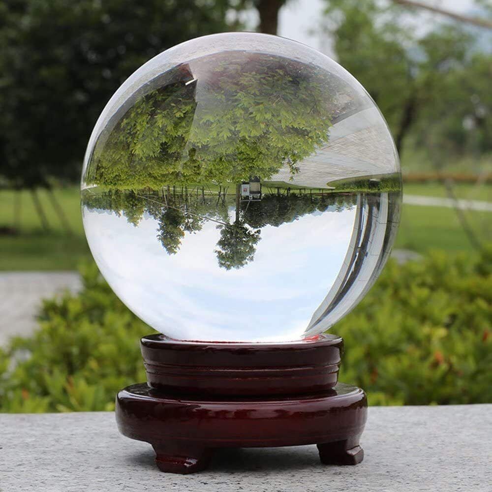 150MM Clear Round Crystal Ball K9 Sphere Lens Photography Decor Healing W/Base
