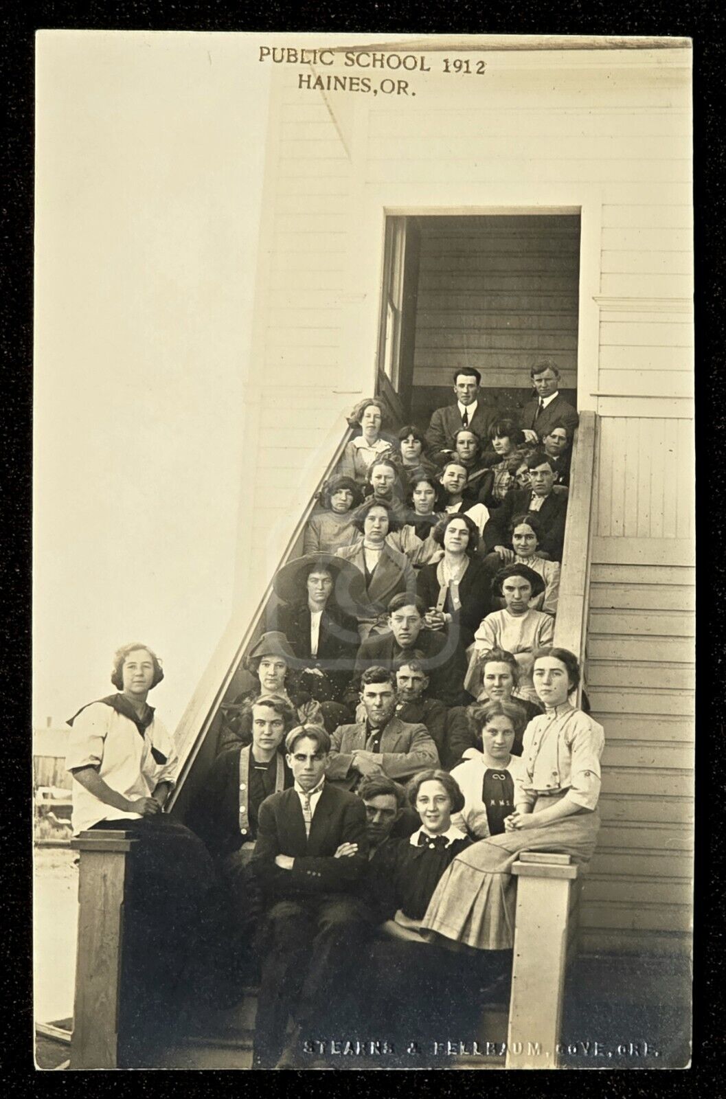Early RPPC of Students On School Steps in Haines, Oregon. C 1912. Harney County