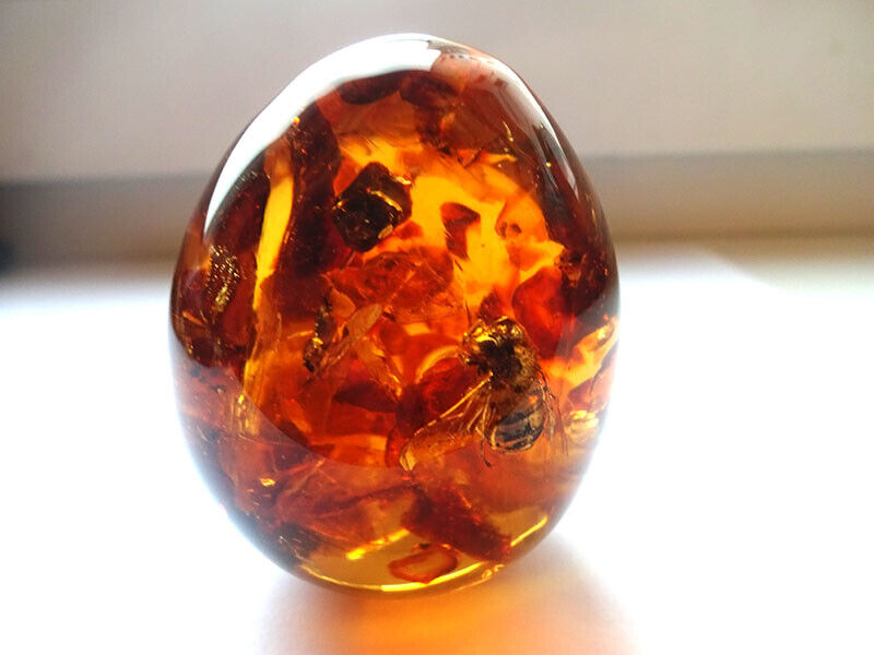 Egg souvenir with Baltic Amber and insects inside 