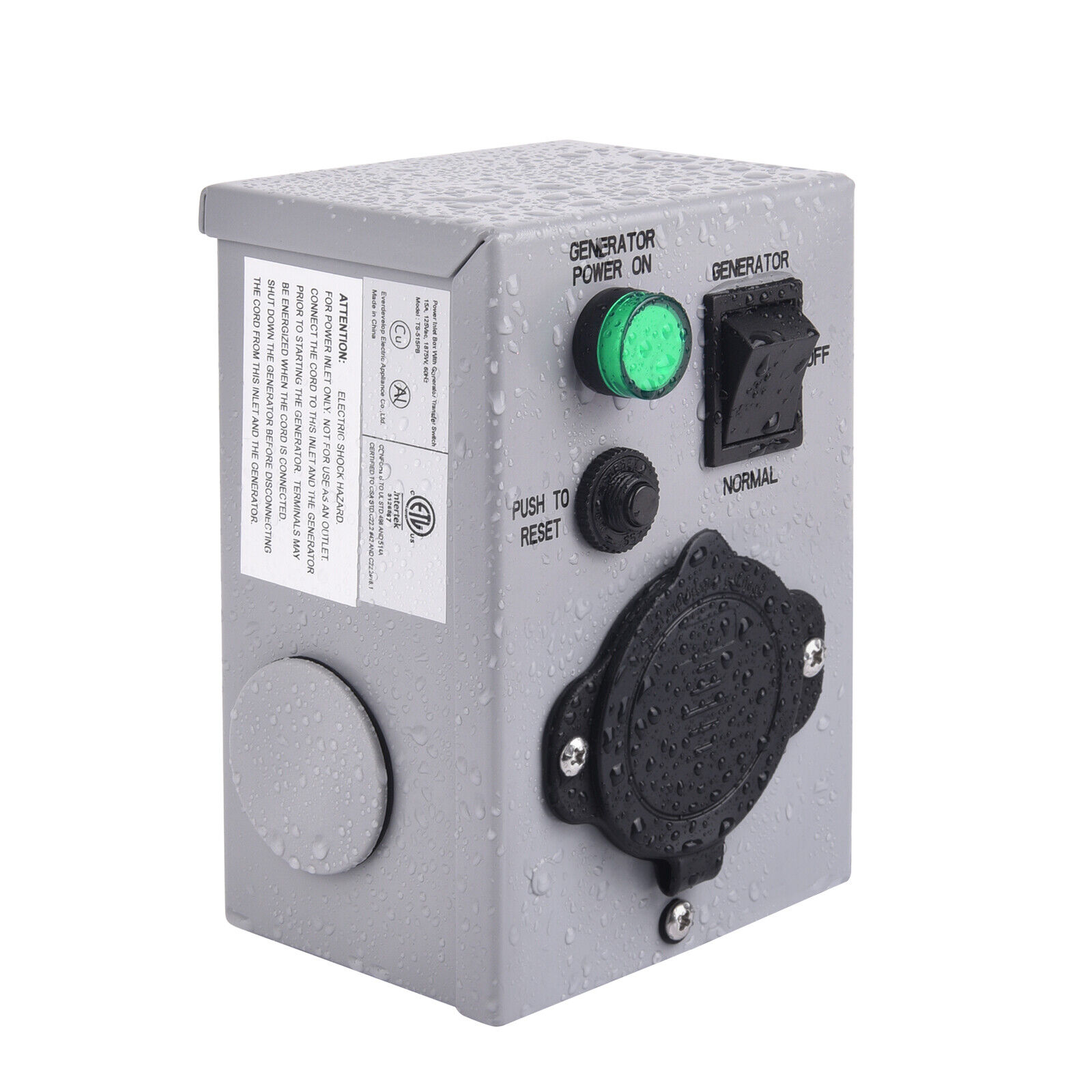 Generator Transfer Switch - 15 Amp 125V Manual Transfer Switch w/Circuit Breaker