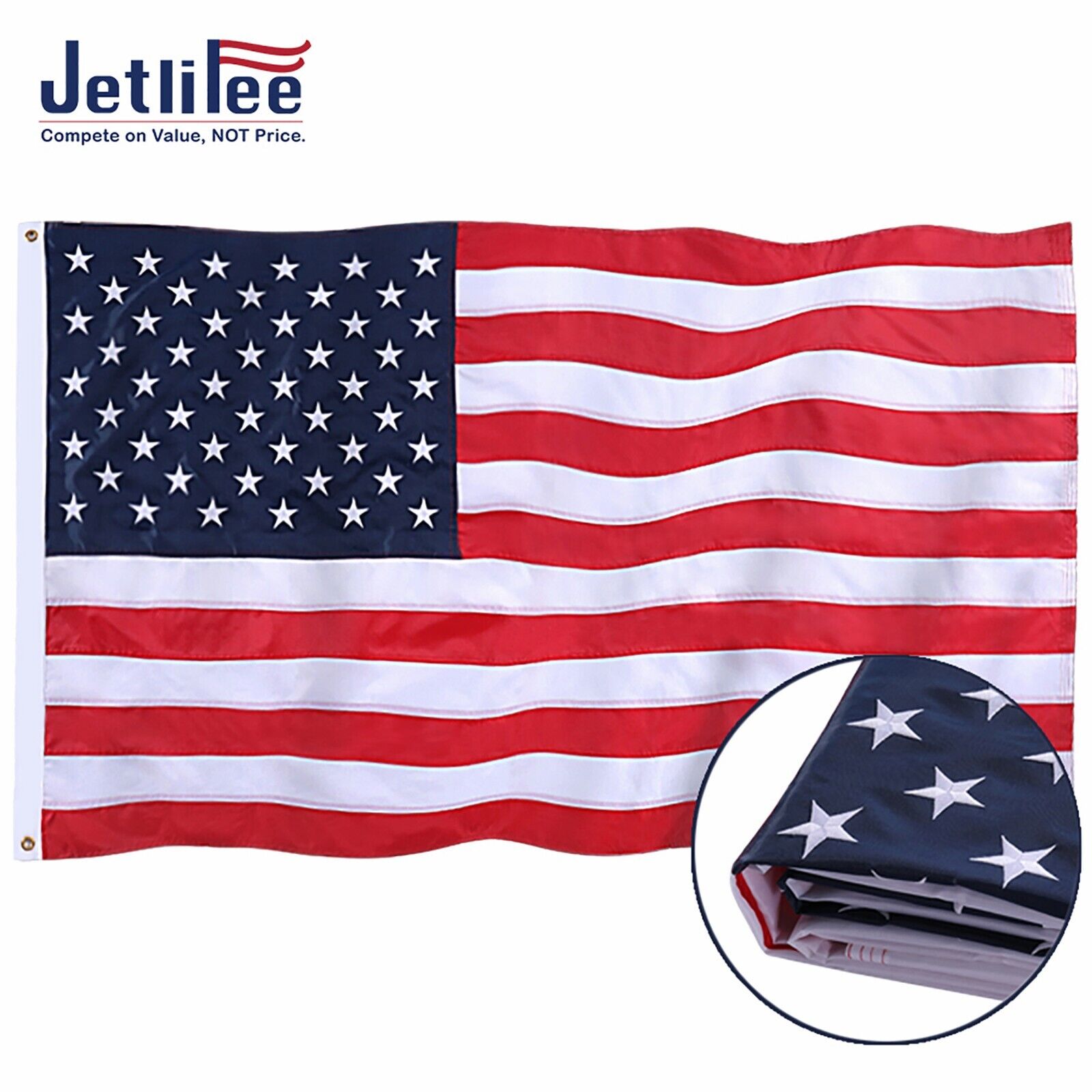 Jetlifee Heavy Duty 210D US American Flag - 4x6 ft with Embroidered Stars & UV P