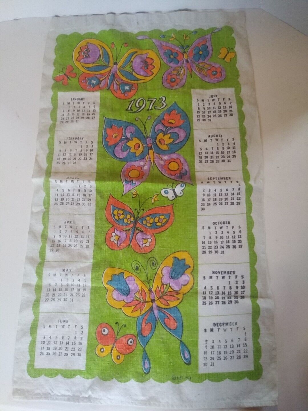1973 Butterfly Calender Cloth Small Spot See Photos.