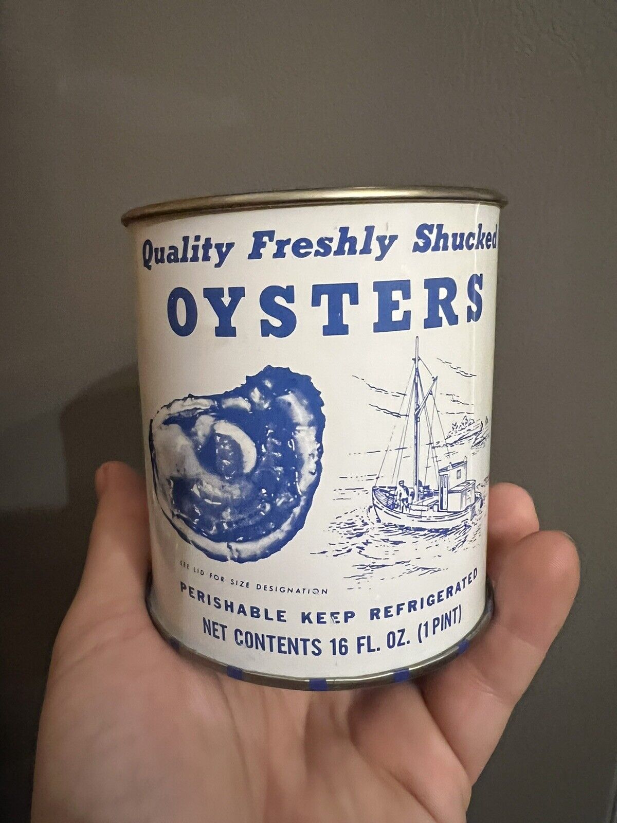 Quality Freshly Shucked Oyster Tin Can Pint HILLS OYSTER FARM Chincoteague VA