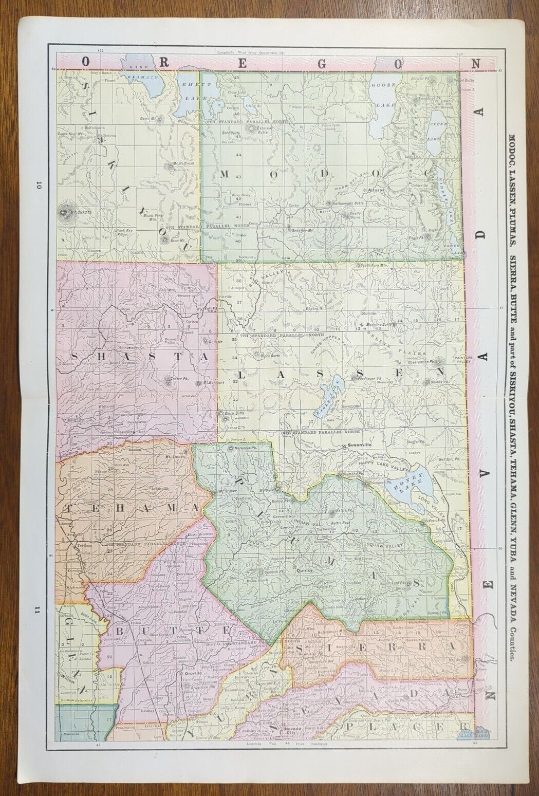 1893 MODOC LASSEN PLUMAS SIERRA COUNTIES CALIFORNIA Map ~ Old Antique Original 