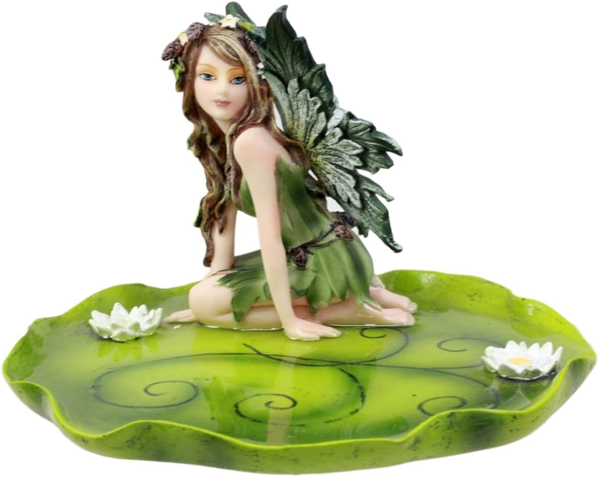 Ebros Gift Green Absinthe Fairy Kneeling On Lotus Petal Soap Dish Figurine Jewel