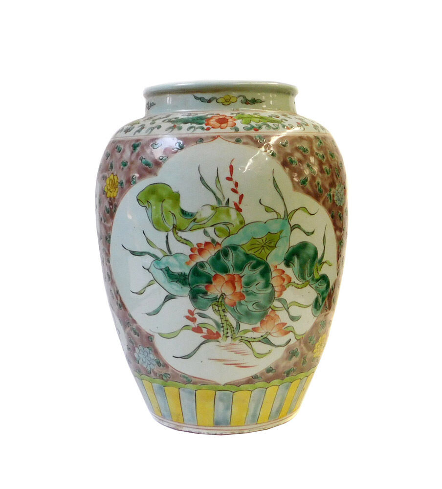 Chinese Color Porcelain Flower Bird Scenery Pot Jar cs1429