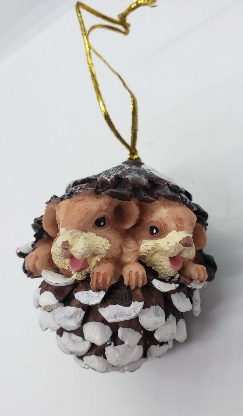 Woodland Pinecone Christmas Ornament Mouse Mice Forest Snow Snowy Squirrel VTG