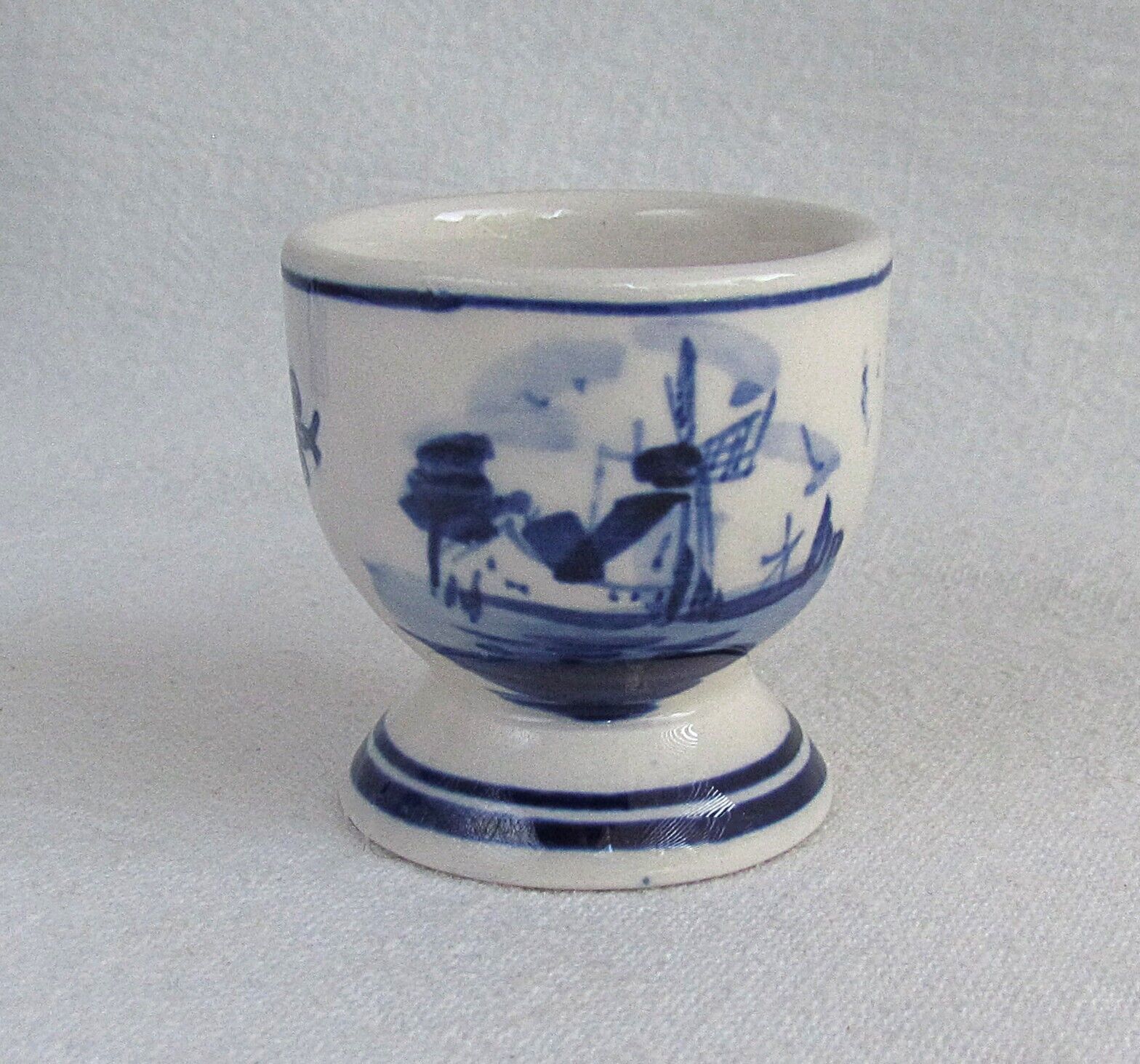 Vintage Delfts Blue Hand Painted Egg Cup Windmill Flowers 2\