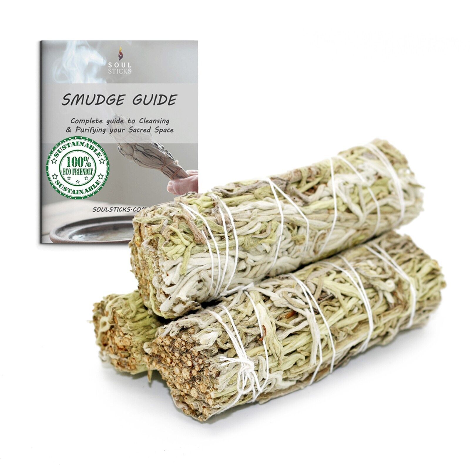 3 Pack 4 inch Green Dried Mullein Sage with Smudge Guide