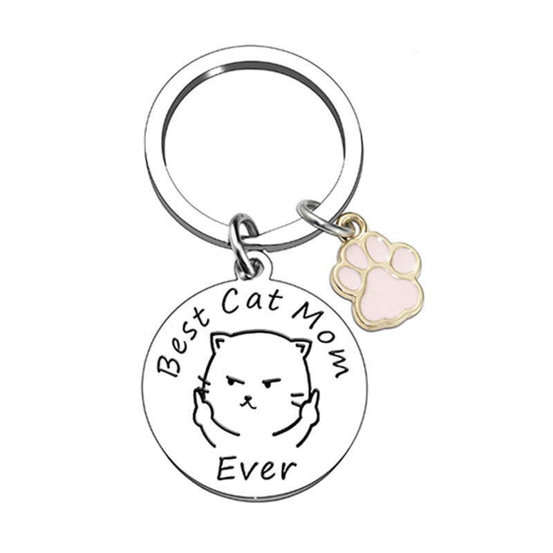 Personalized/Custom Funny Best Cat Mom Ever Keychain With Cute Paw & Keyring