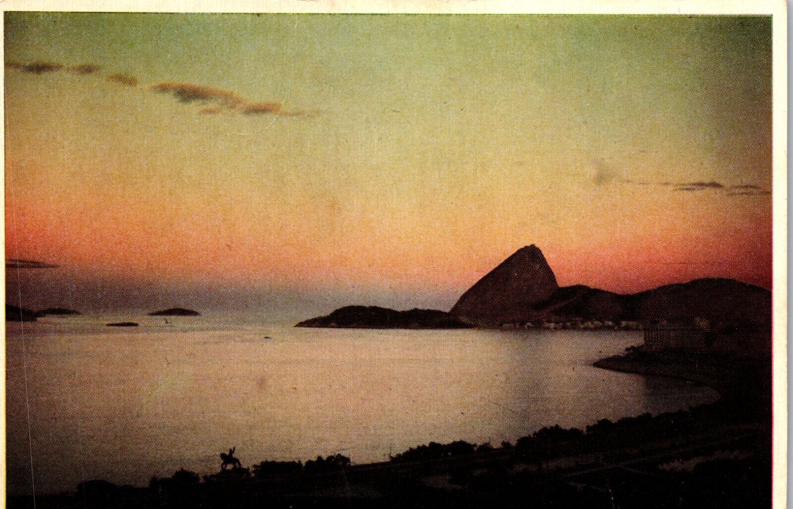 Rio De Janeiro Brazil at Twilight Sunset Old Vtg Postcard View Unused