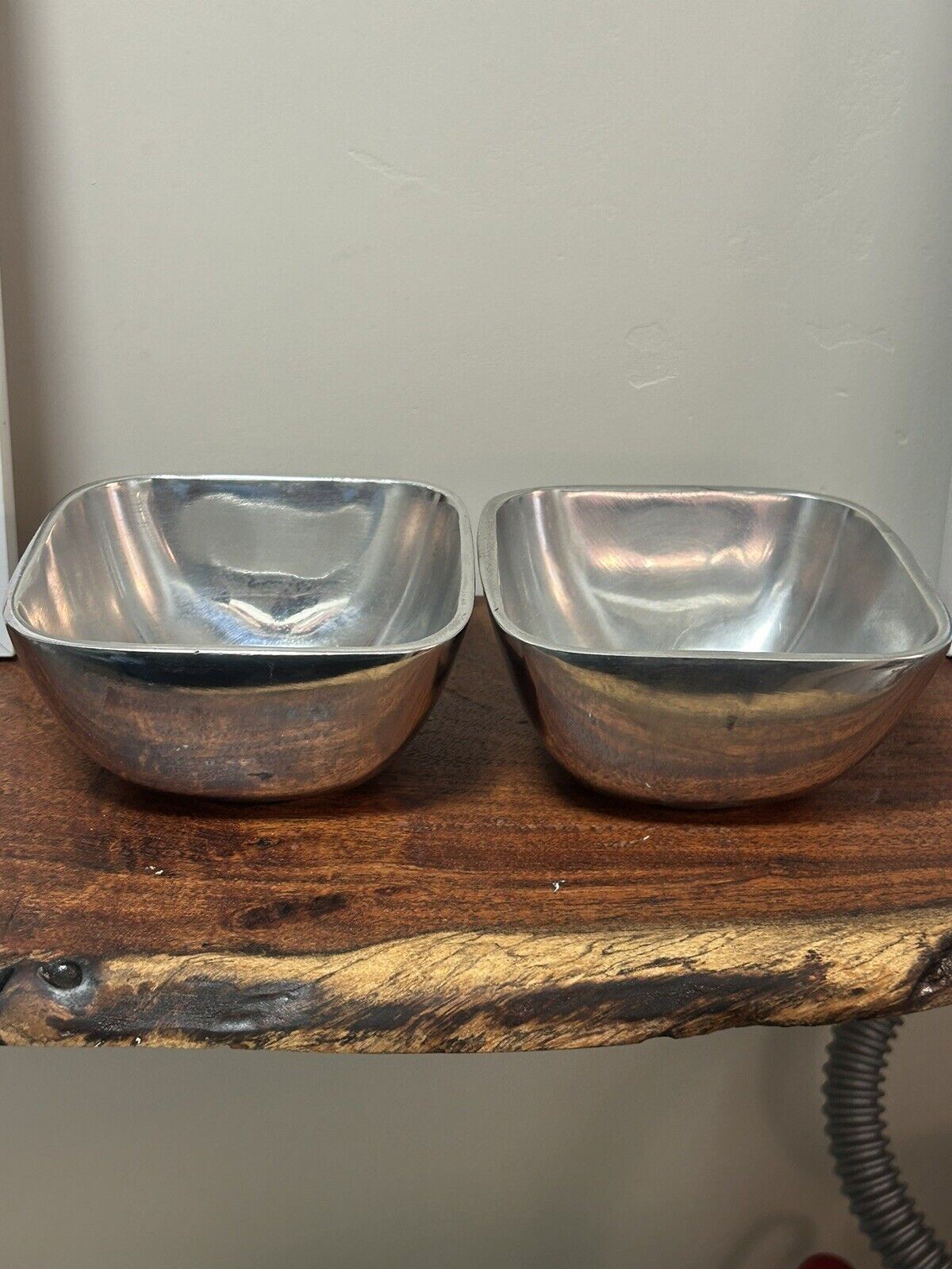 Vintage Alloy Bowls Square Chrome Brushed Set of 2