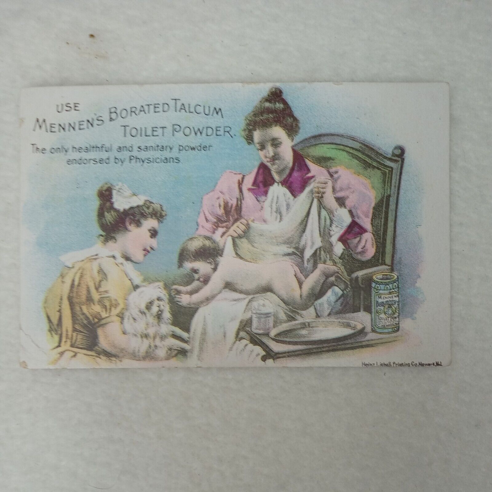 66892 Victorian Trade Card Mennen\'s Borated Talcum Toilet Powder for baby\'s bum