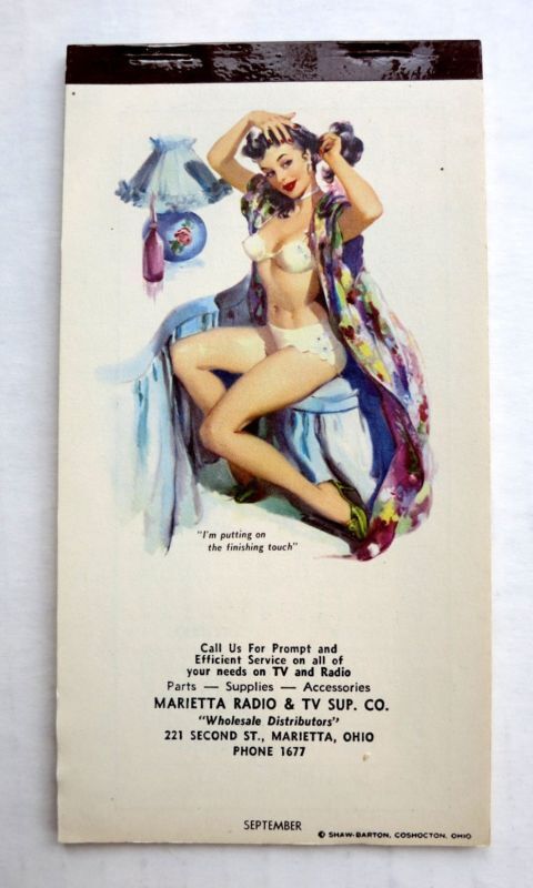 Original September 1955 Pinup Girl Notepad by Joyce Ballantyne Sexy Brunette