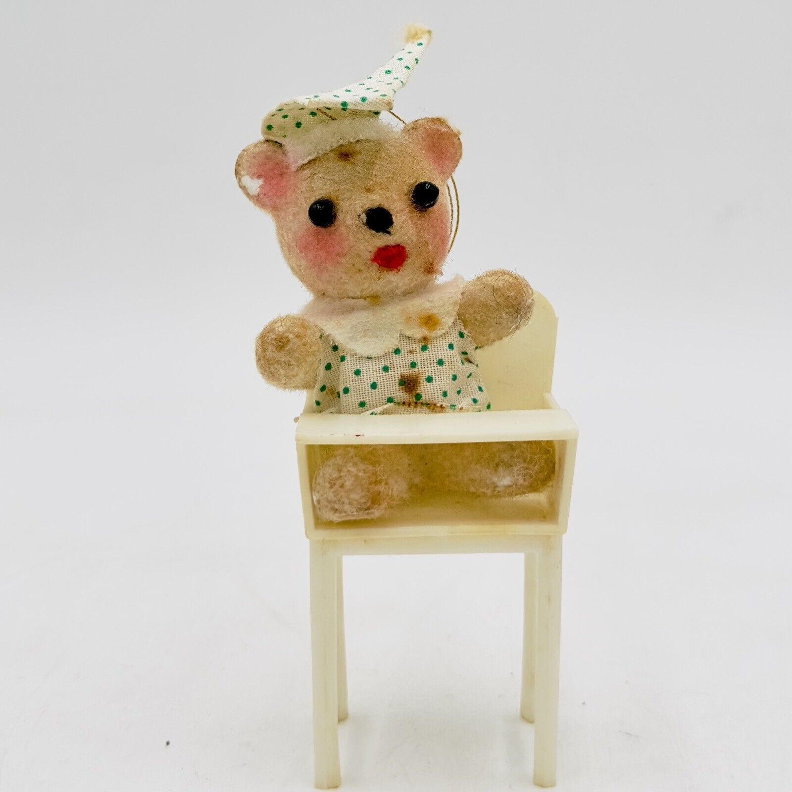 Vintage 1971 Flocked Teddy Bear In High Chair Christmas Ornament Japan