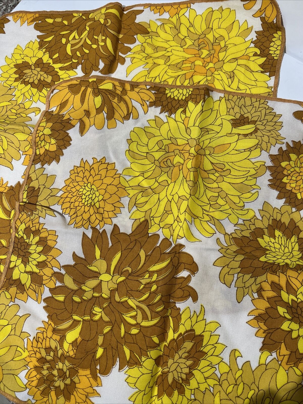 2 Vintage Napkins Or Placemats 16x16 Marigold Harvest Gold Retro Fabric