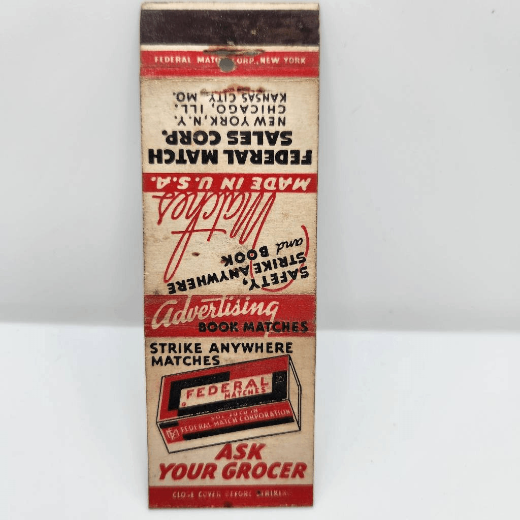 Vintage Matchcover Federal Match Sales