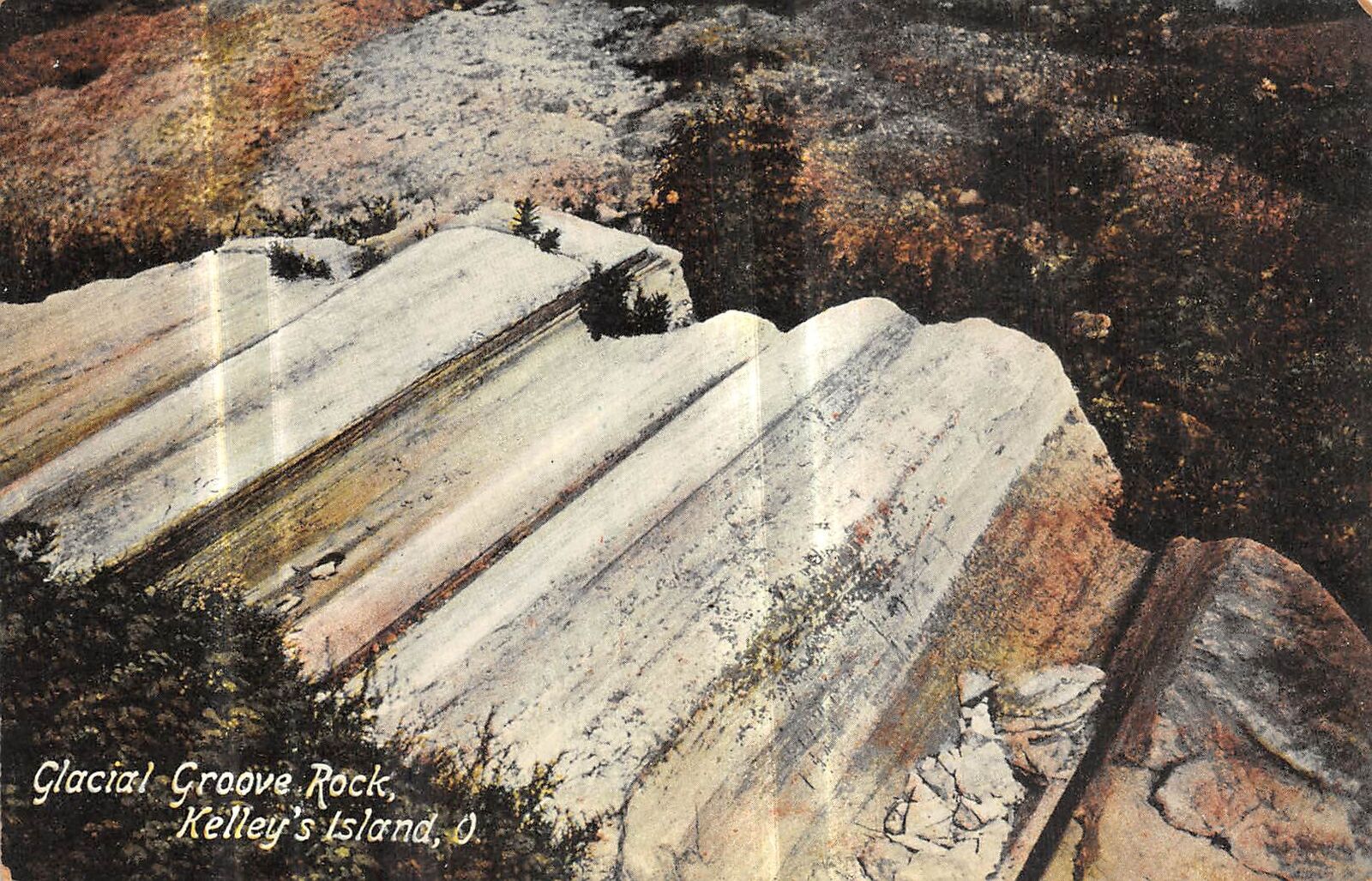 KELLEY'S ISLAND Ohio postcard Erie County shoreline glacier groove rocks