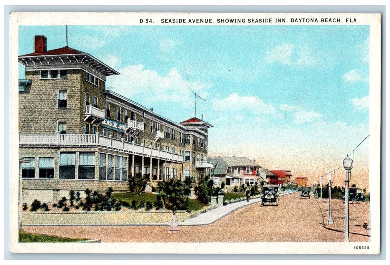 1929 Seaside Inn & Restaurant Classic Cars Daytona Beach Florida FL Postcard