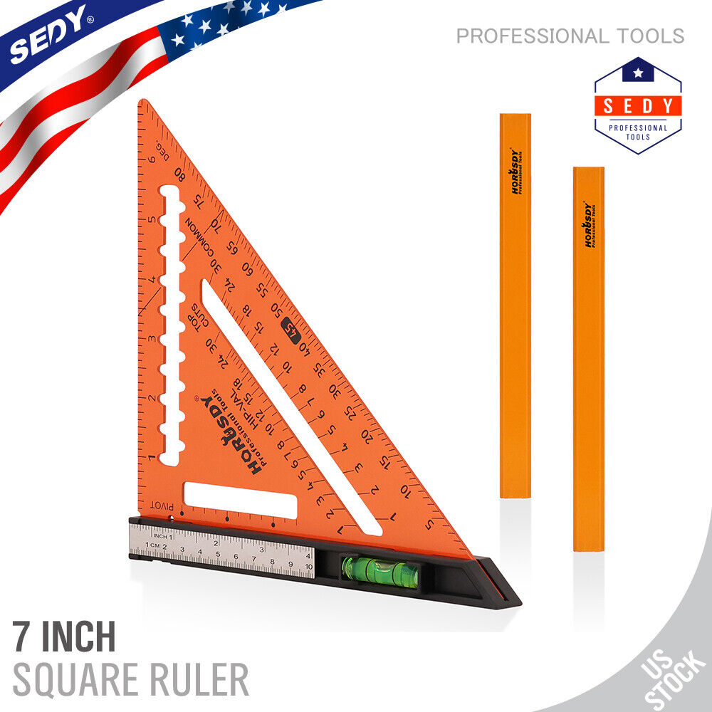 7 Inch Premium Rafter Square with Level Carpenter Tool Protractor Ruler