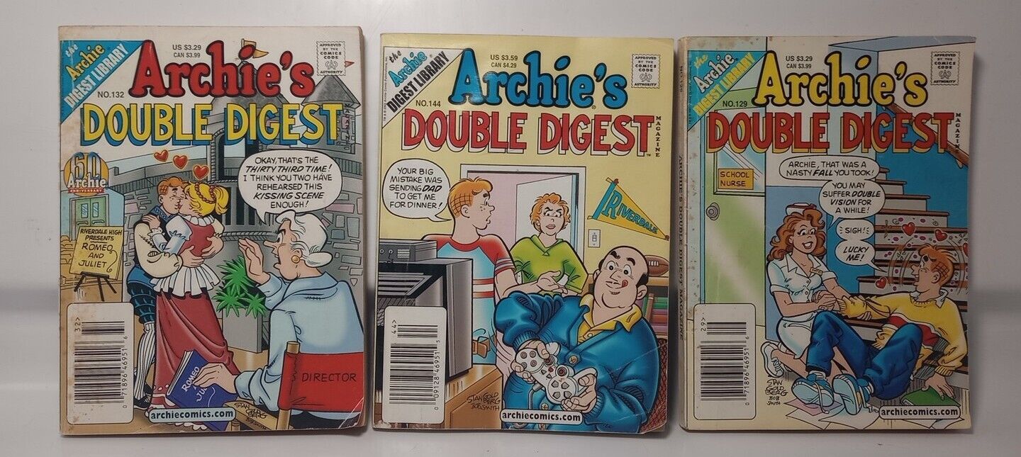 VINTAGE Lot Of 3 Archie's Double Digest Comic Books #129 '01 #132 '02 #144 '03
