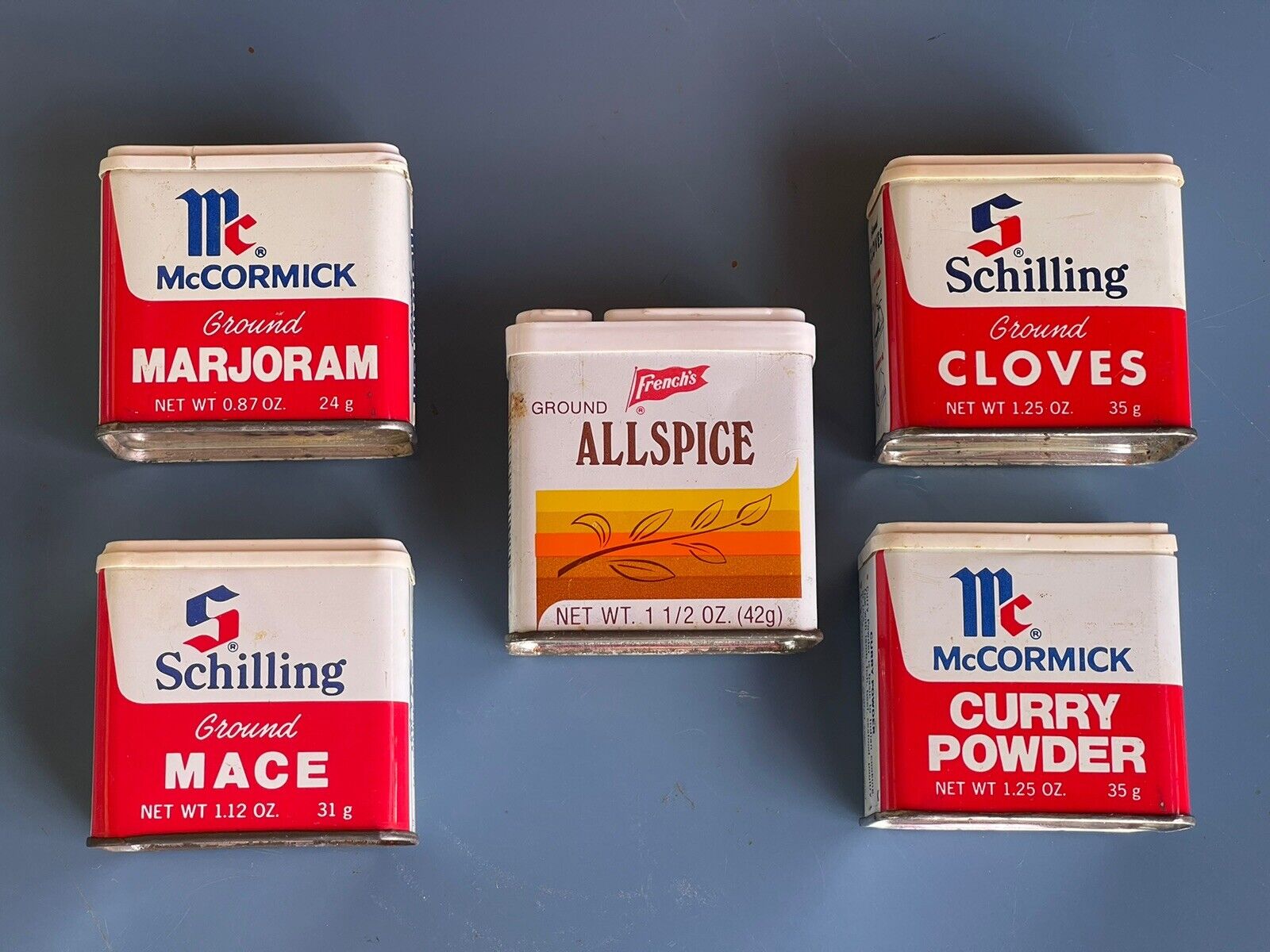4 Vintage McCORMICK Spice Tins Dated 1974 & 1977 1 French\'s