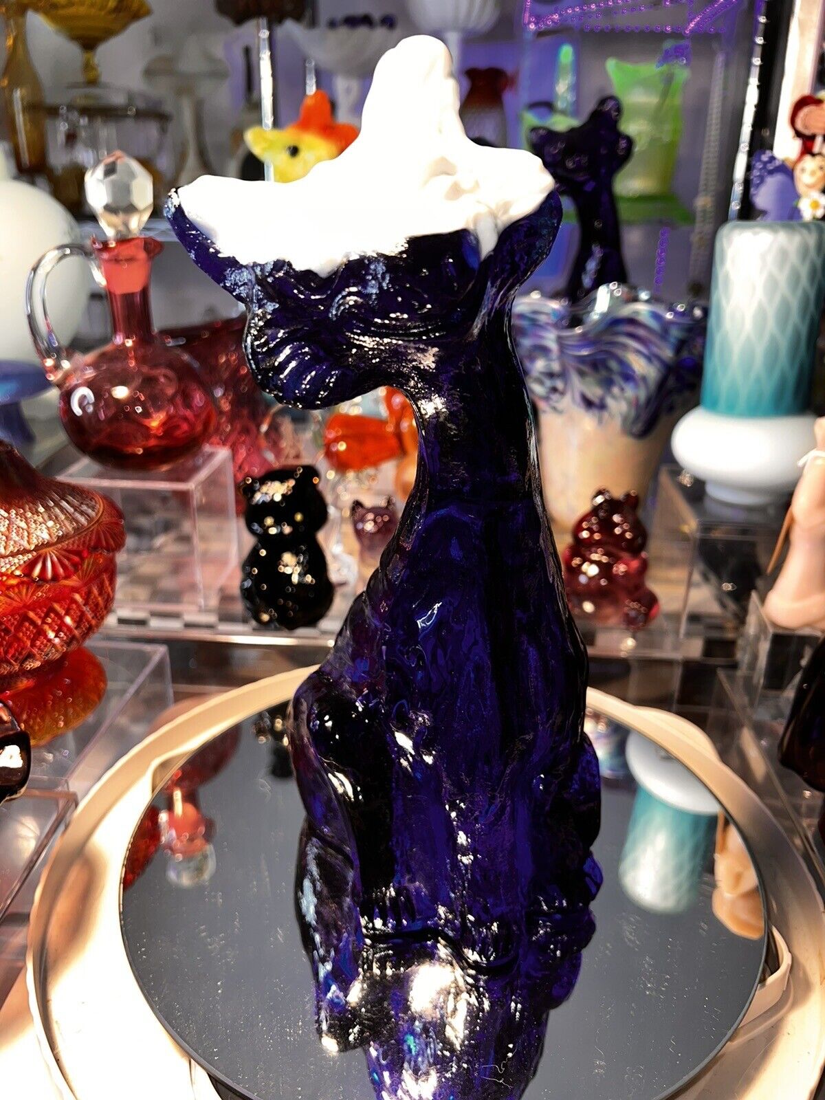 Fenton’s Gift Shop Slag Head Cobalt Blue Glass Alley Cat