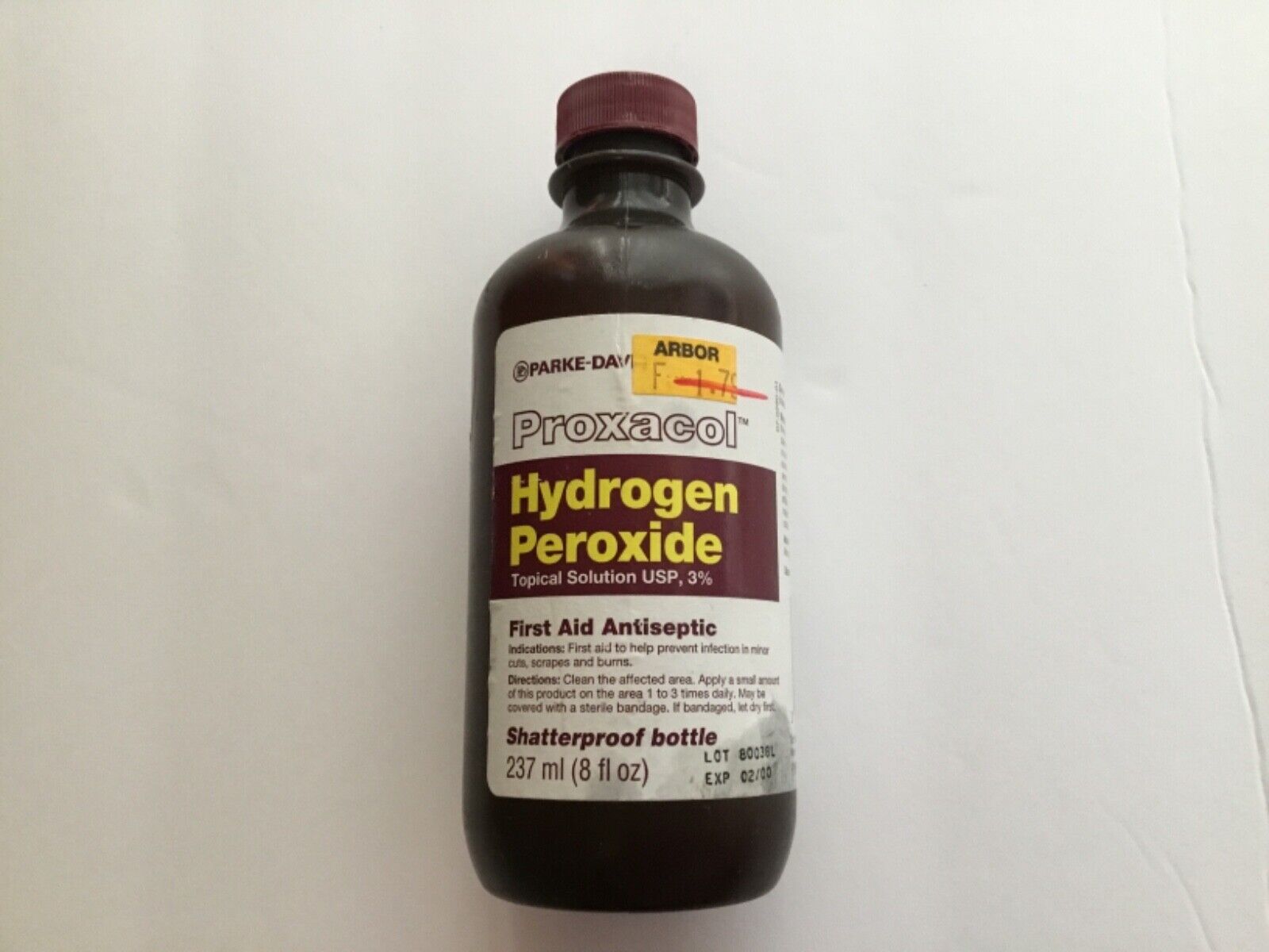 1996 Hydrogen Peroxide Topical empty bottle first-aid antiseptic Park E. Davis 