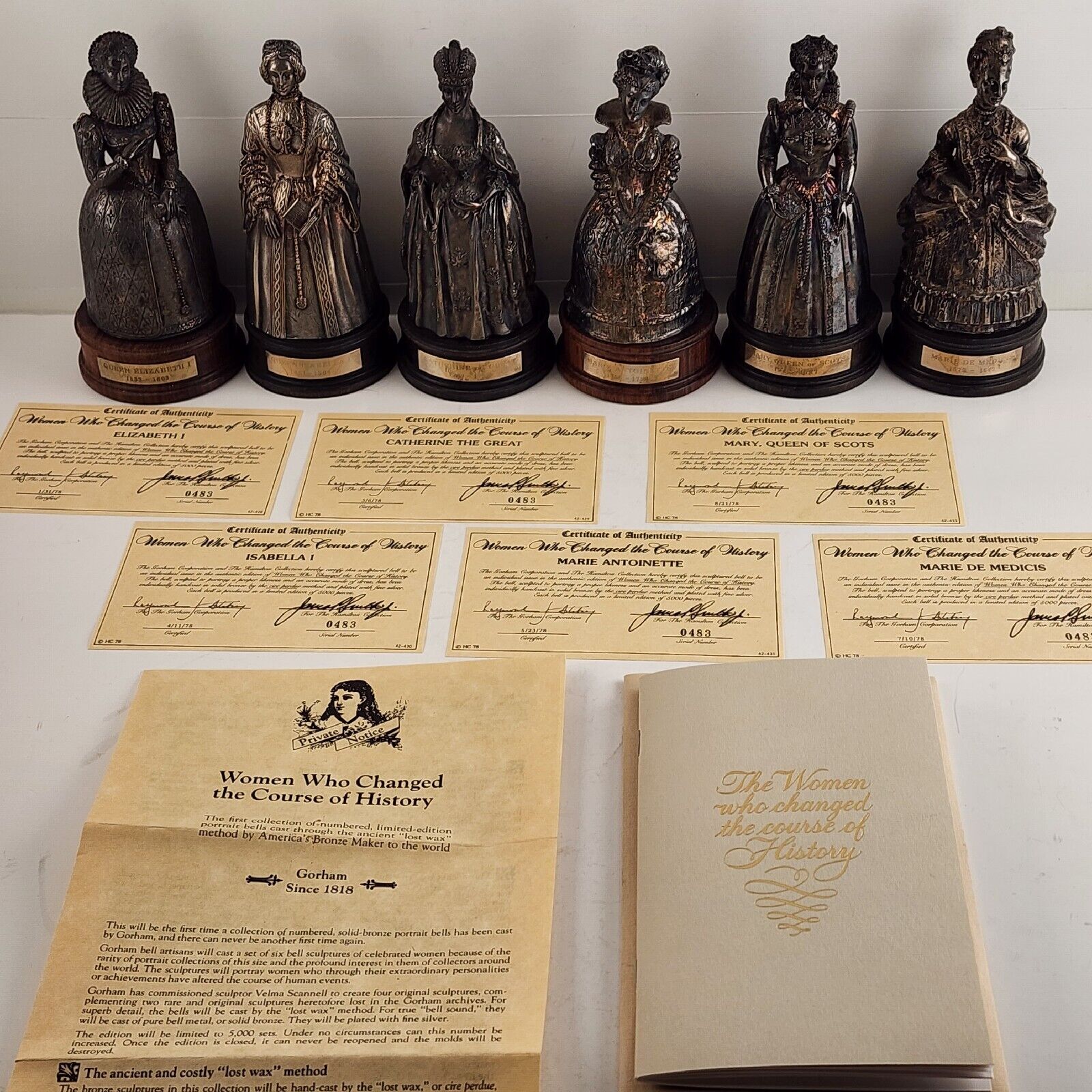 Gorham Bells Complete Set of 6 THE WOMEN WHO CHANGED THE COURSE OF HISTORY w COA
