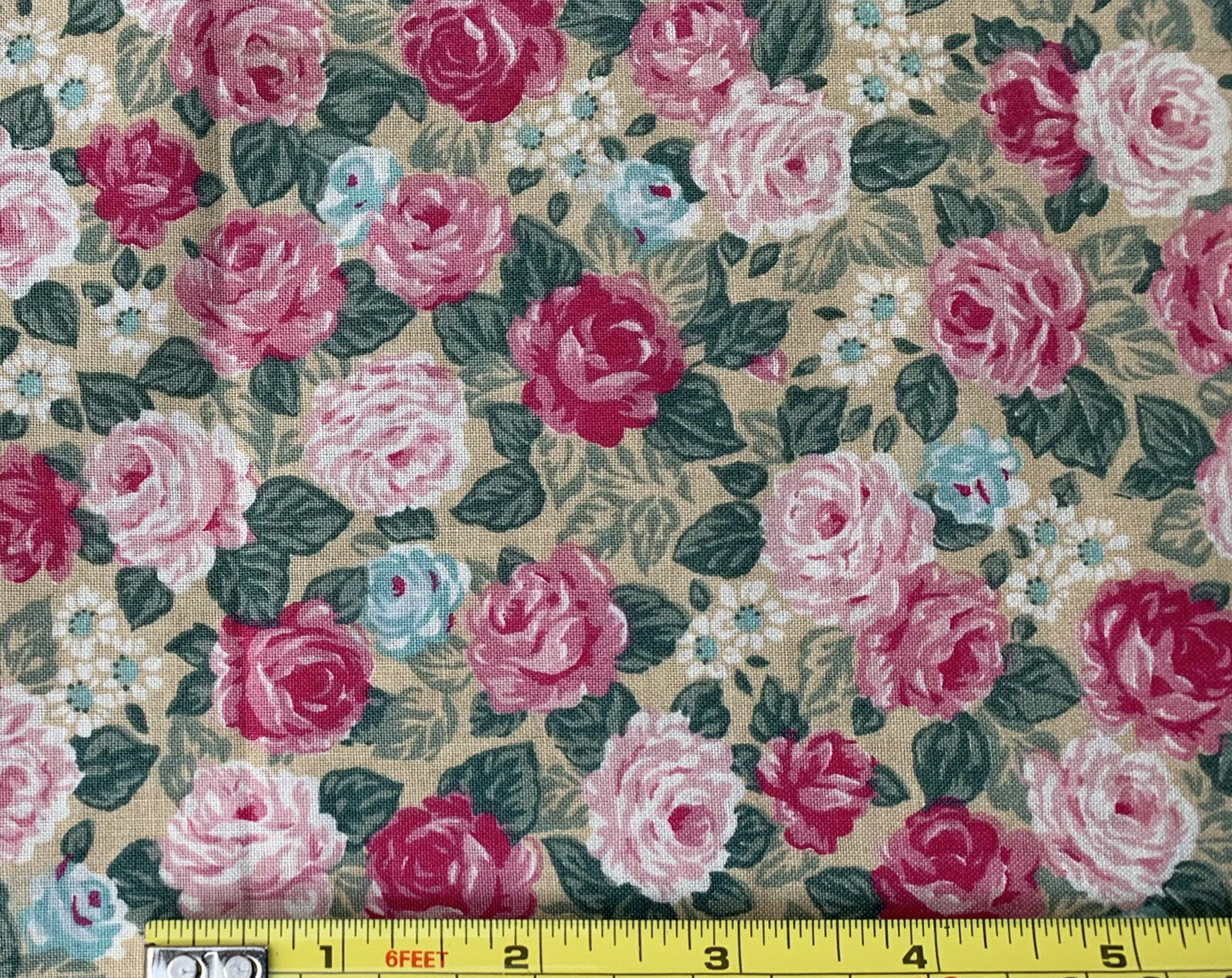 Vintage Floral Rose Roses Fabric ~ By The Yard 36” x 44-3/8”
