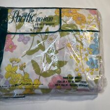 Vintage Twin Sheets New Mid Century MCM Flat No Iron Yellow Pink Blue Flowers picture