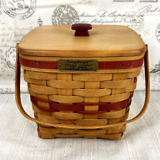 Longaberger 1995 Red Cranberry Basket with Wood Lid and Protector 8.5 x 8.5 x 7 picture