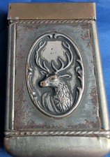 Antique Art Nouveau Stick Pocket Match Safe Box Vesta Case; Lady & Stag Motifs picture