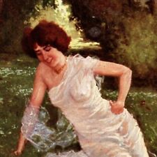 Vintage Postcard c1920's - Woman in Shear Cover Leaning / Posing in Pond picture