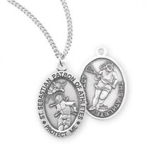 Sterling Silver St Sebastian Protect Me Female Lacrosse Player Medal 18 In picture