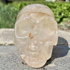 1.7LB Natural clear quartz white crystal Hand Carved Skull reiki Healing picture