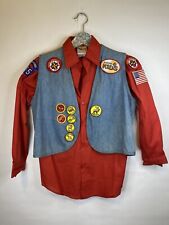 Kids Size 12 Royal Rangers Red Shirt + Denim Vest Patches Boy Scouts VTG Rare picture