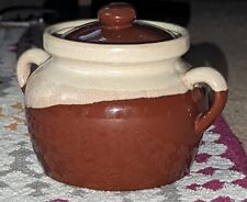 Vintage Nantucket Brown Tones Stoneware Bean Crock Pot with Double Handles  picture