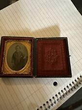 Antique Civil War Era Boy Ambrotype In Stamp / Tooled Leather Case Tinted Cheeks picture