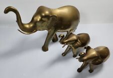 Vintage 3 Heavy Brass Elephant Large Lucky Trunk Up Statue India Figurine  picture