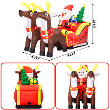 8FT Inflatable LED Santa Claus Reindeers W/ Sleigh Christmas Yard Decoration USA picture
