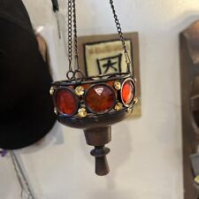 Vintage Bejeweled Moroccan Brass Hanging Candle Holder Rare picture