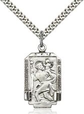Men's Sterling Silver Saint Christopher Medal Pendant Necklace With Chain picture