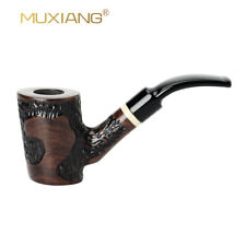 Poker Pipe Wooden Handmade Carved Tobacco Pipe 9mm Filter Bent Stem Smoking Pipe picture