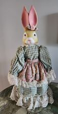 Vintage Easter Rabbit/Bunny Doll Porcelain Head Hands Feet Soft Body w/Stand 16