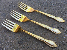 3 Salad Forks Montclair Gold Electroplate Oneida Wm Roger Floral 27456 Stainless picture