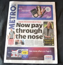 The UK Metro Newspaper 25/09/26 September 25th 2026 Facial Recognition at Tills picture