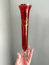 Viking Ruby Red Glass Vintage Vase Vessel 40th Anniversary Wedding Gold Rim picture