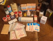 VTG first aid medicine cabinet contents gauze St Joseph aspirin tin bottle lot picture